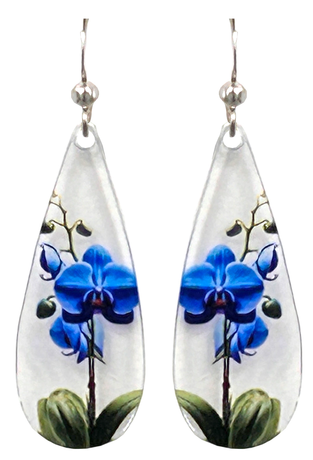 Blue Phalaenopsis Orchids Floral Acrylic Earrings, non-tarnish Sterling Silver ear wires, #A113 by d'ears