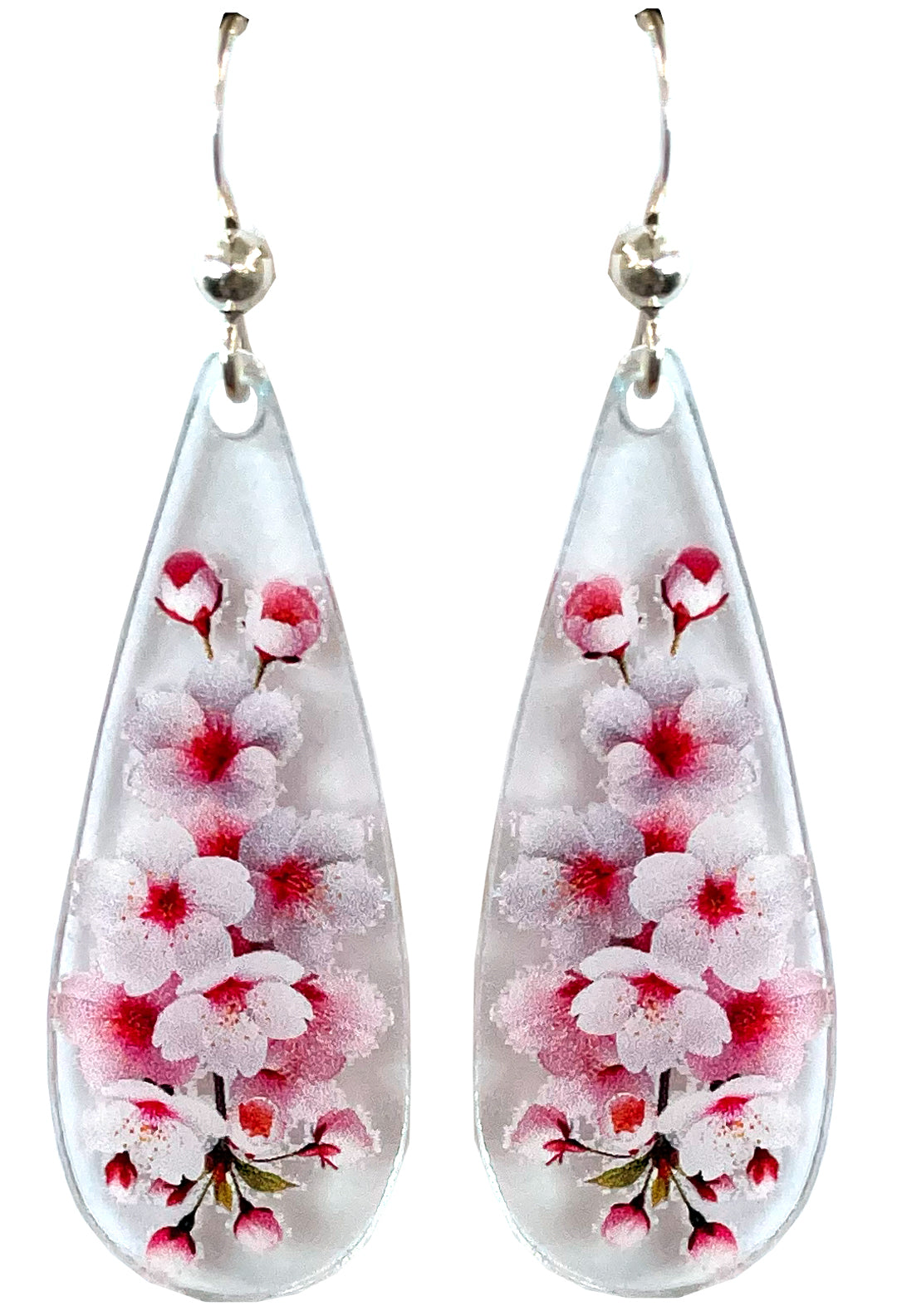 Cherry Blossoms Floral Acrylic Earrings, non-tarnish Sterling Silver ear wires, #A115 by d'ears