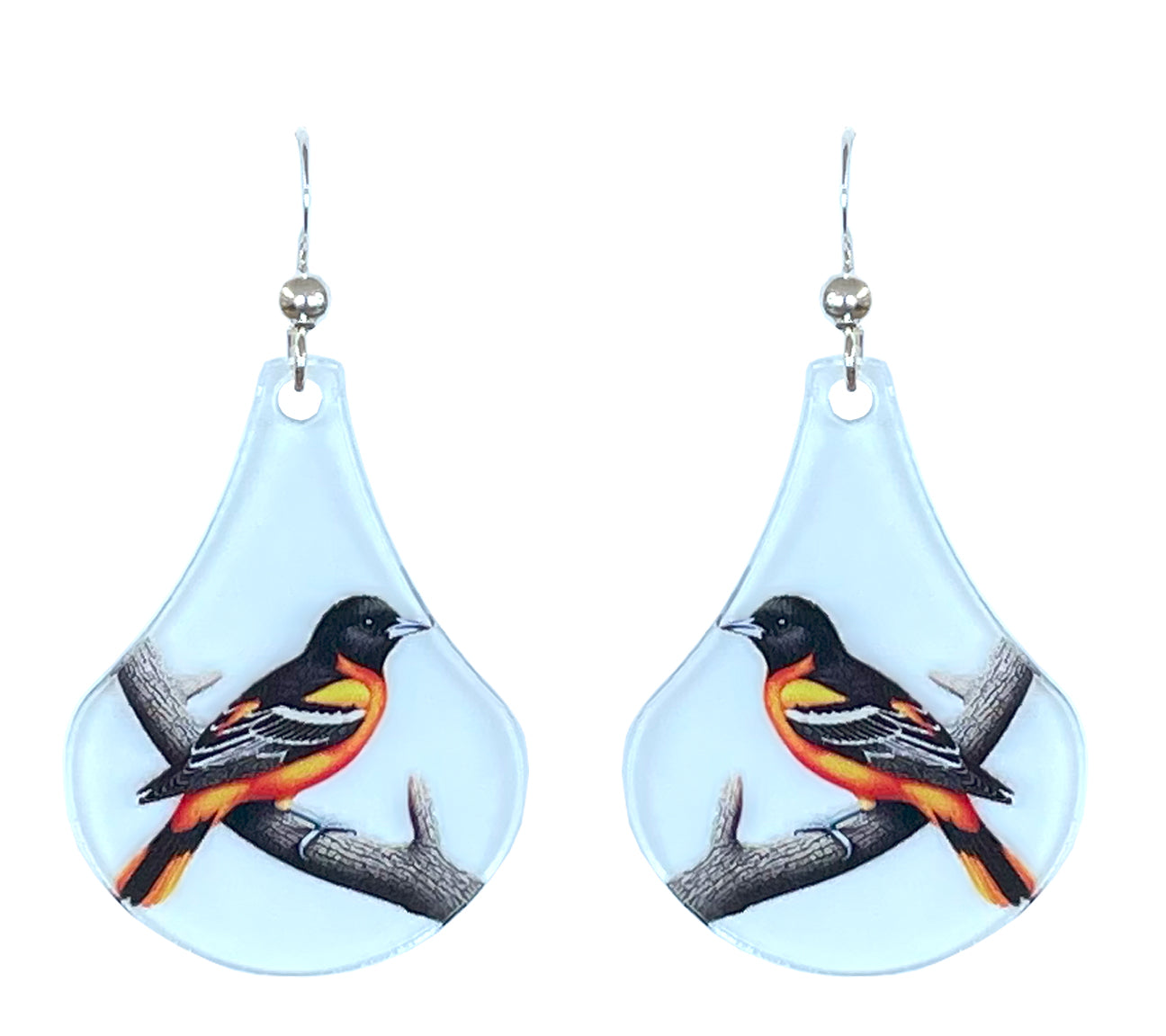 Oriole Bird Acrylic Earrings, non-tarnish Sterling Silver ear wires, #A124 by d'ears