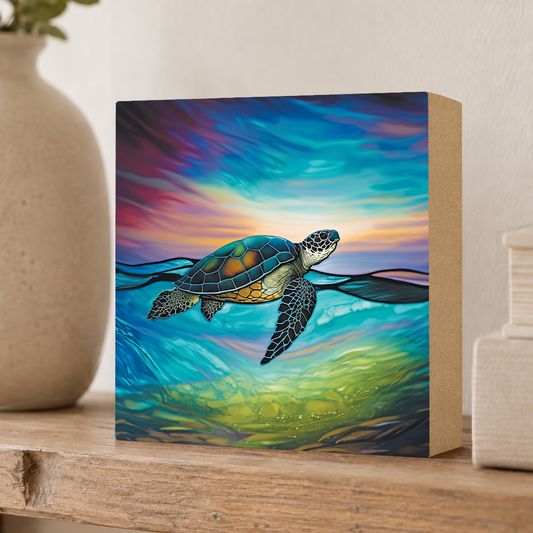 Sea Turtle Beach Decor, Block Art, Cabin Shelf Sitter, Made in the U.S.A.
