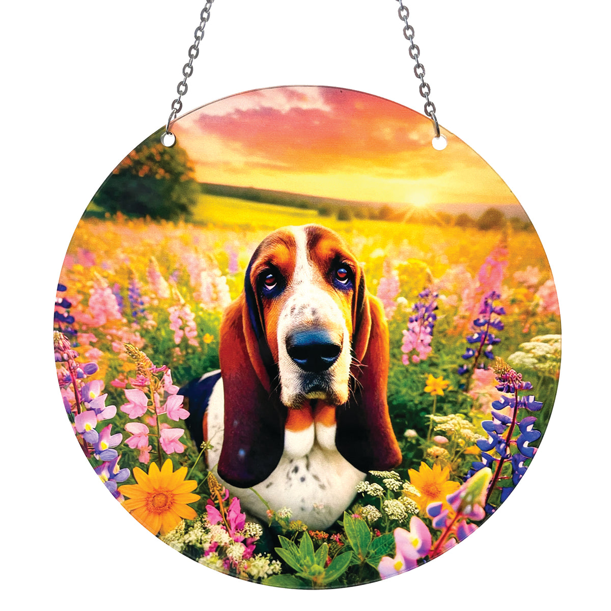 Basset Hound Acrylic Suncatcher with Chain #SC768 Made in the USA