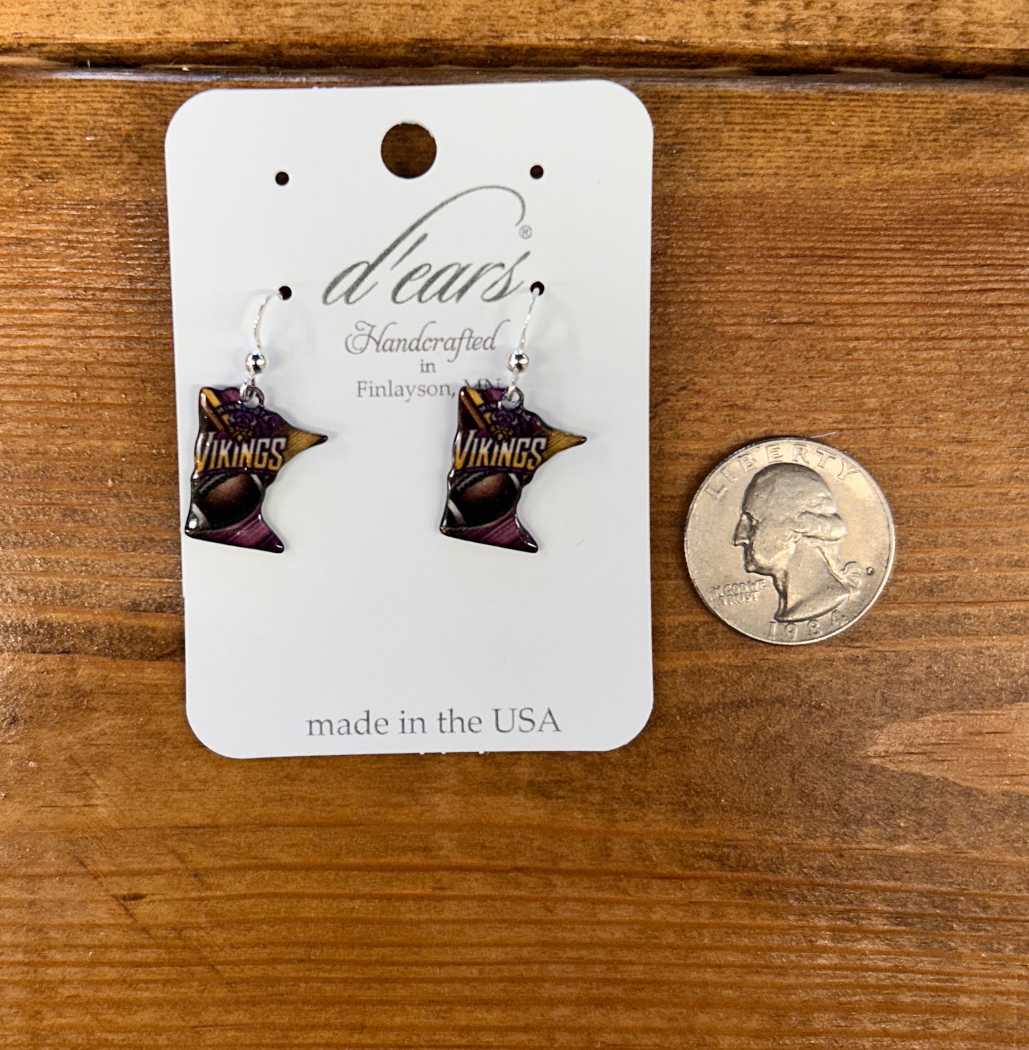 MN Vikings Dangle Earrings sterling silver earwires by USA