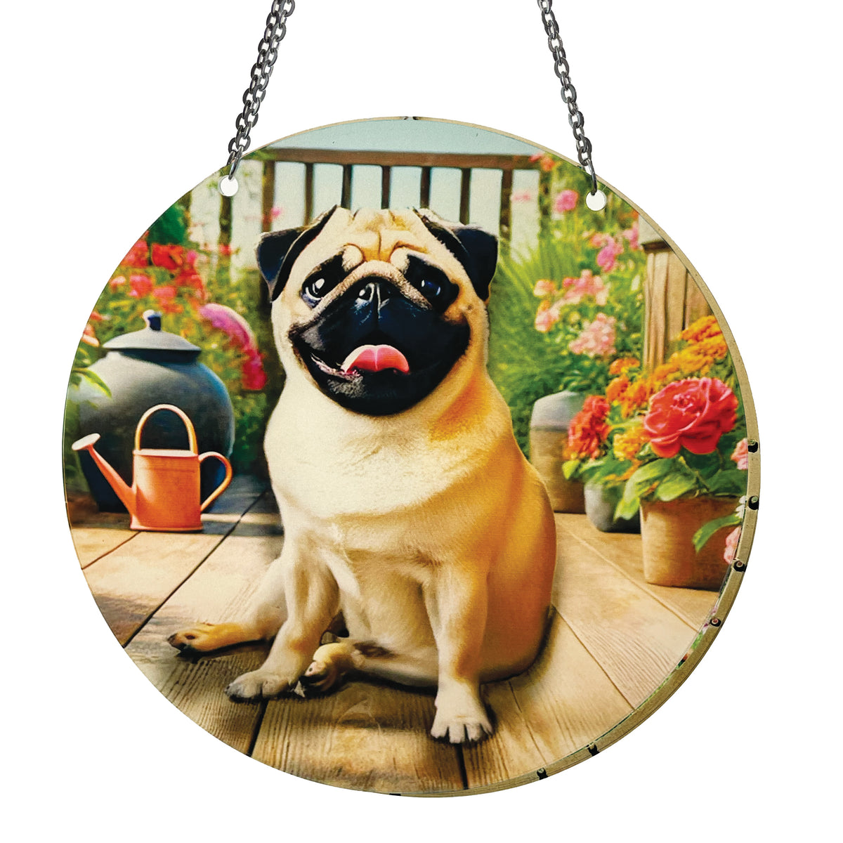 Pug Acrylic Suncatcher with Chain #SC772 Made in the USA