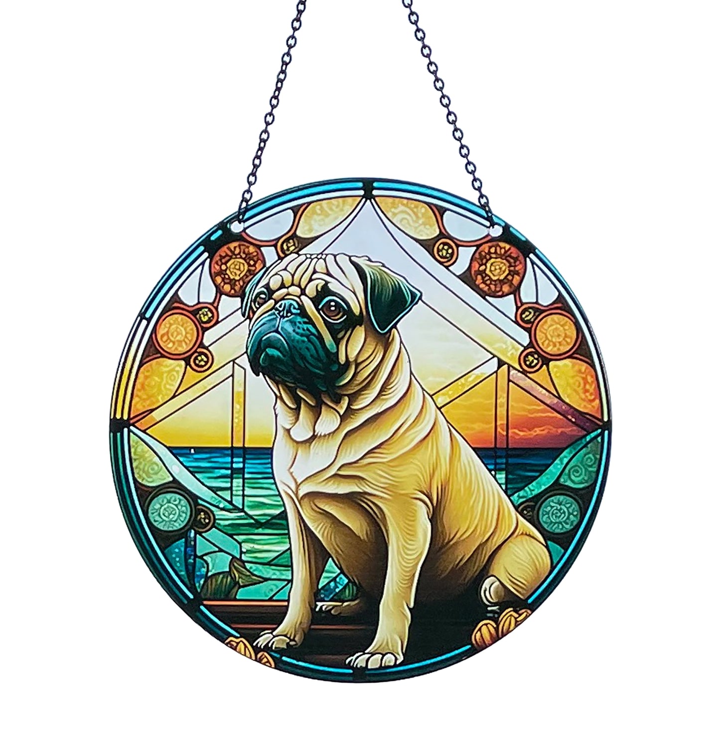 Pug Acrylic Suncatcher with chain #SC148 by d'ears