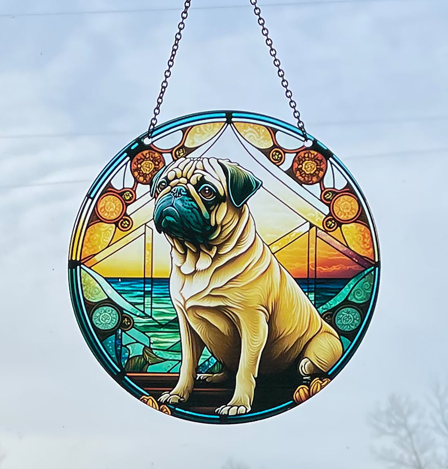 Pug Acrylic Suncatcher with chain #SC148 by d'ears