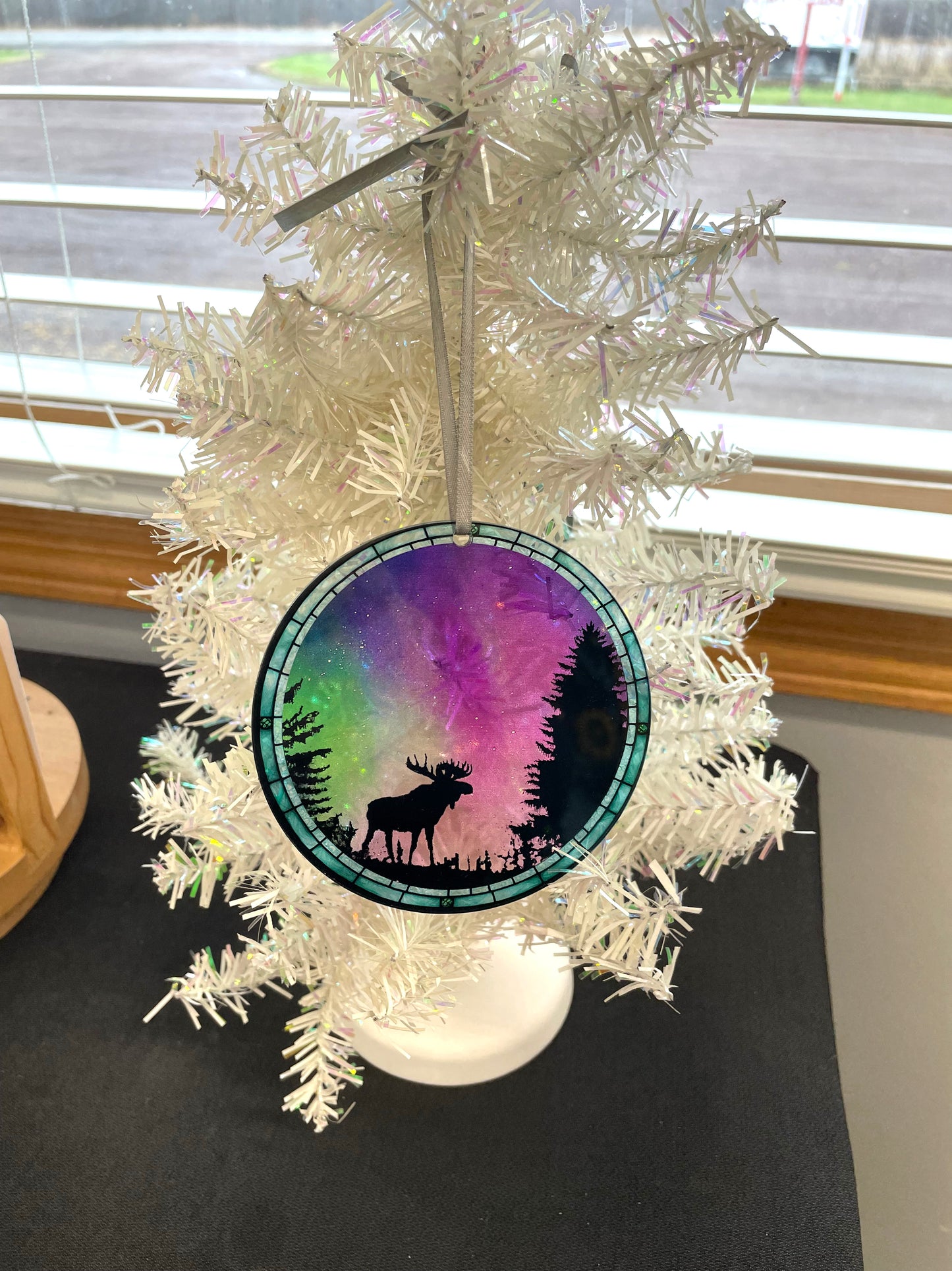 Moose Northern Lights, Acrylic Window Ornament #SC242