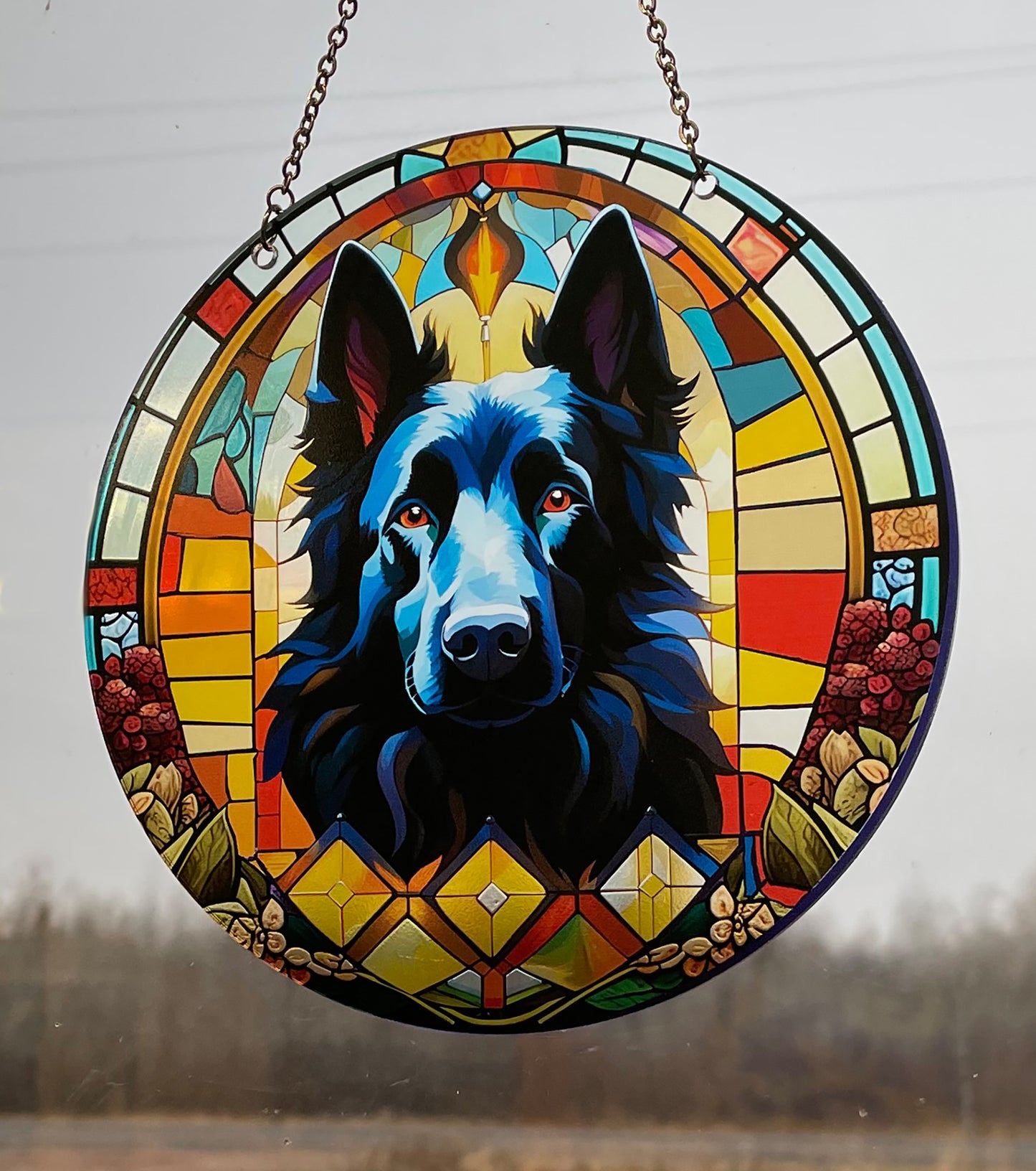 Belgian Sheep Dog Acrylic Suncatcher with chain #SC291 by d'ears