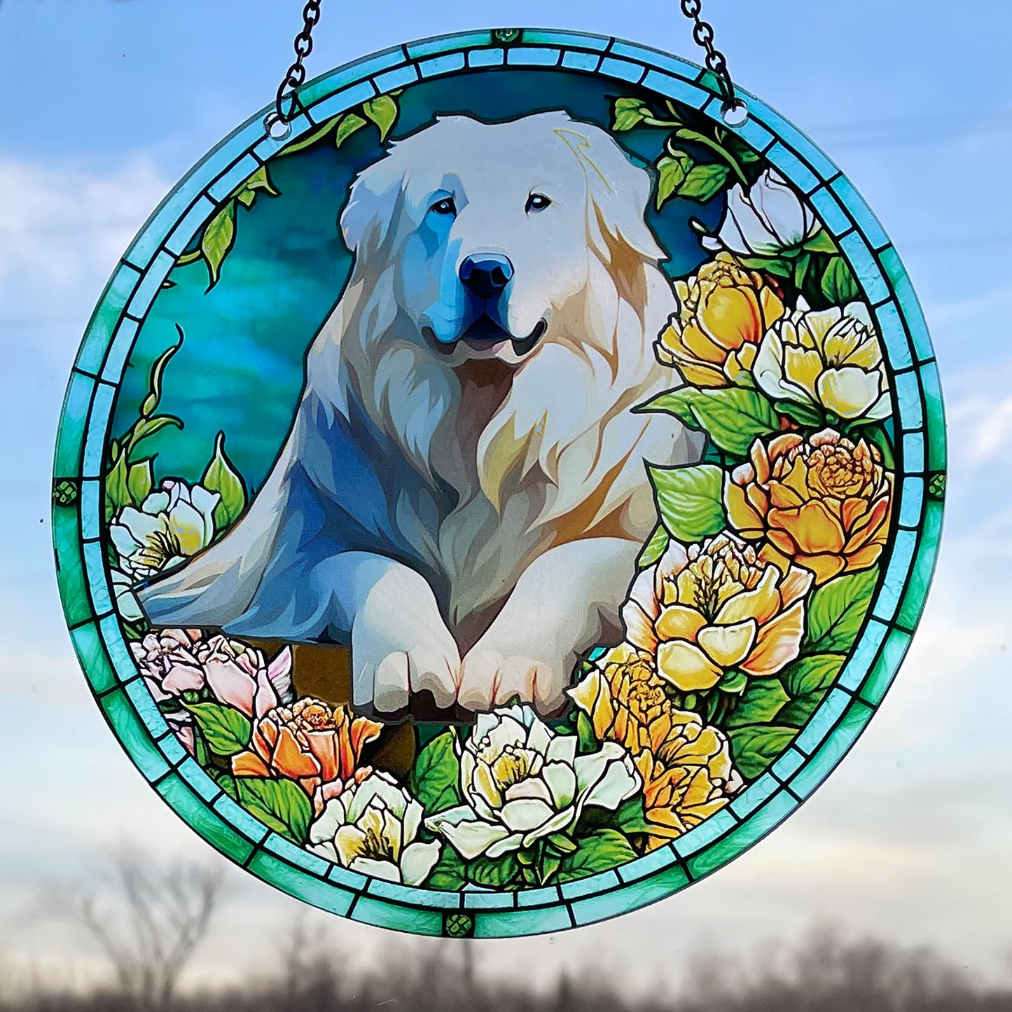 Great Pyrenees Acrylic Suncatcher with chain #SC293 by d'ears