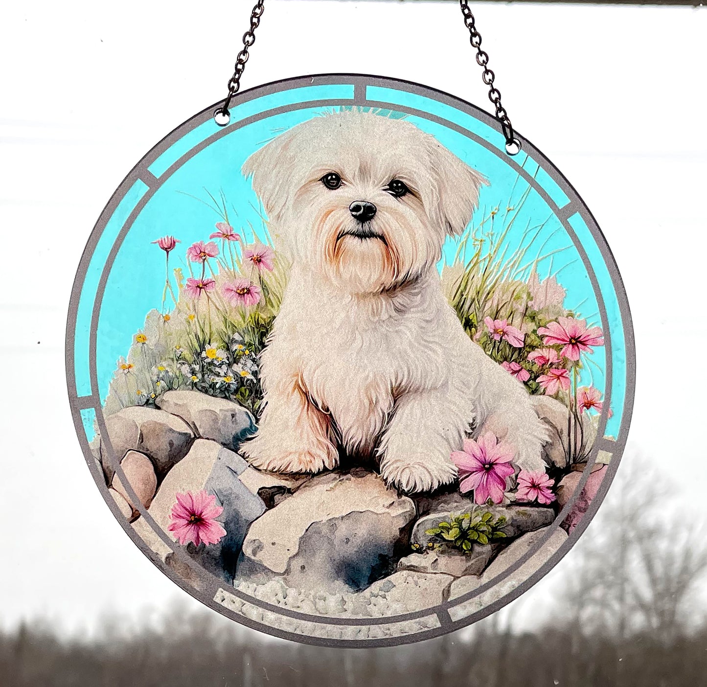 Maltese Acrylic Suncatcher with Chain #SC304 by d'ears