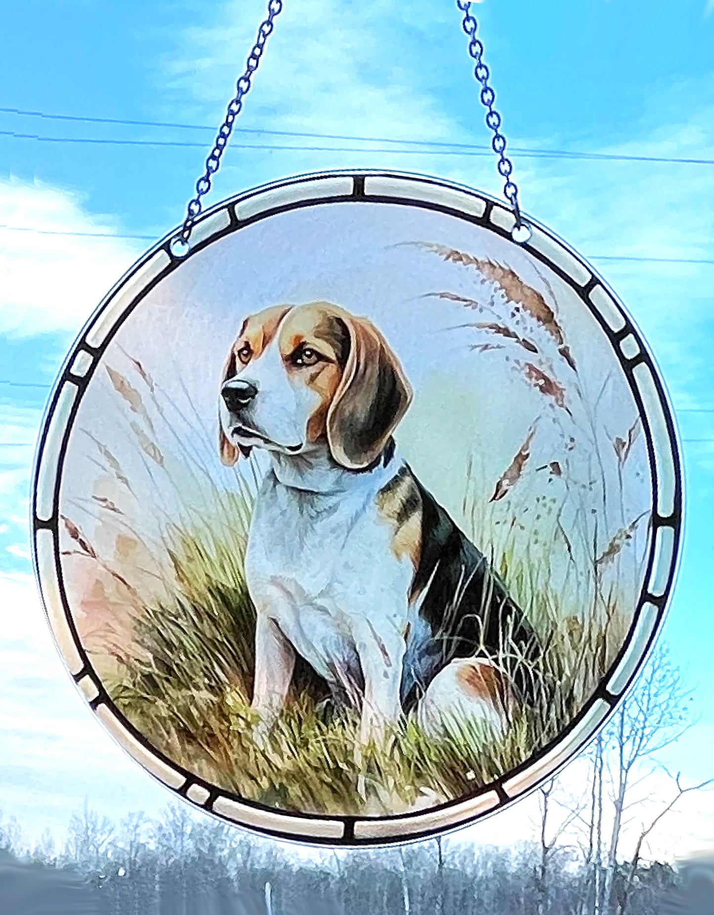 Beagle in Field Acrylic Suncatcher with Chain #SC307 by d'ears