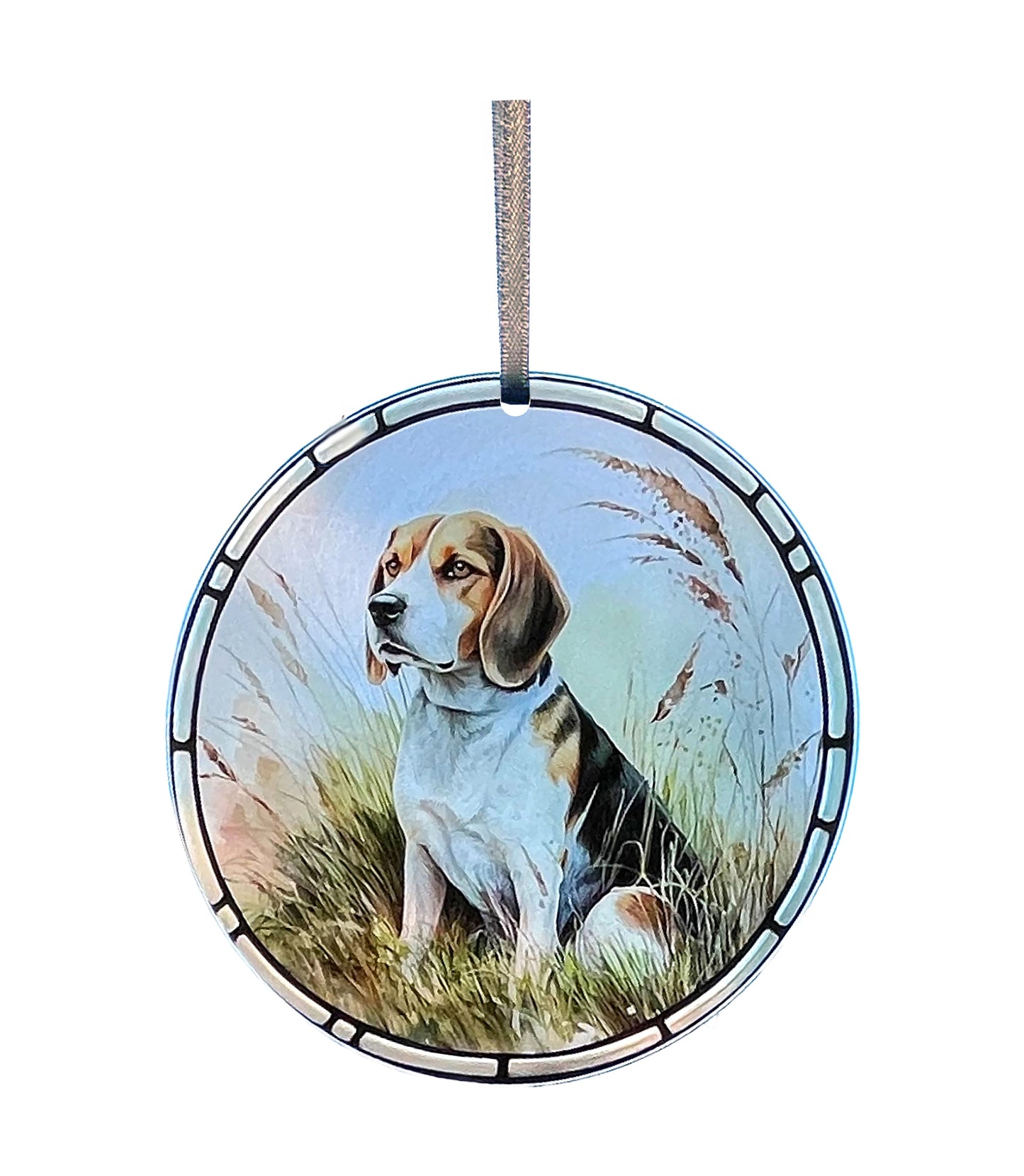 Beagle in Field, Acrylic Window Ornament #SC308 by d'ears
