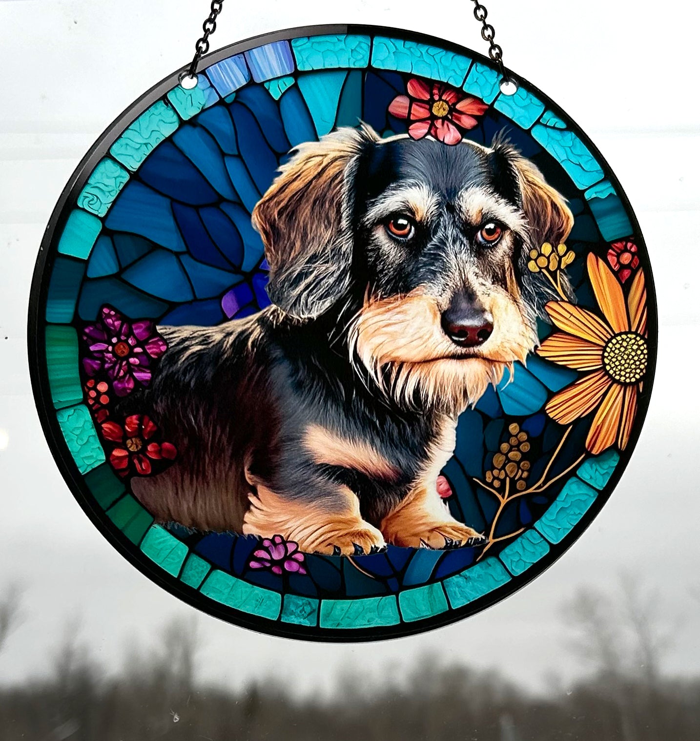 Wire Haired Dachshund Acrylic Suncatcher with Chain #SC321 by d'ears