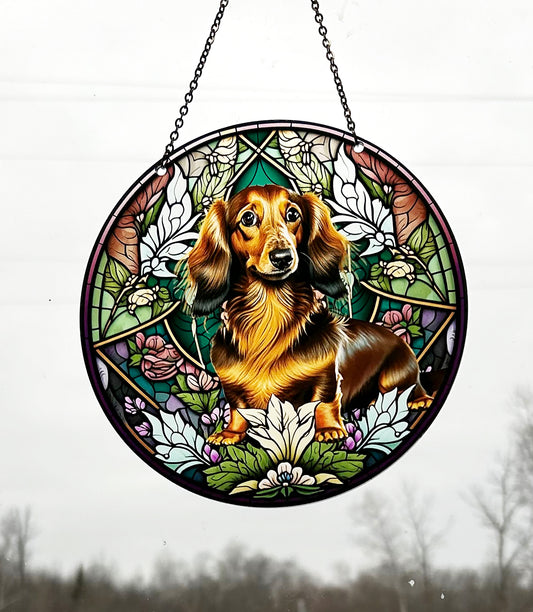 Long Haired Dachshund Acrylic Suncatcher with Chain #SC322
