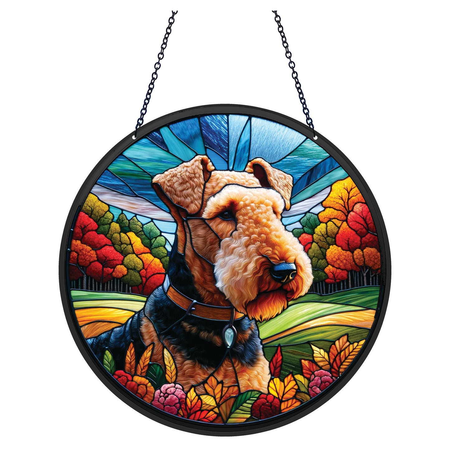 Airedale Terrier Acrylic Suncatcher with chain #SC326 by d'ears