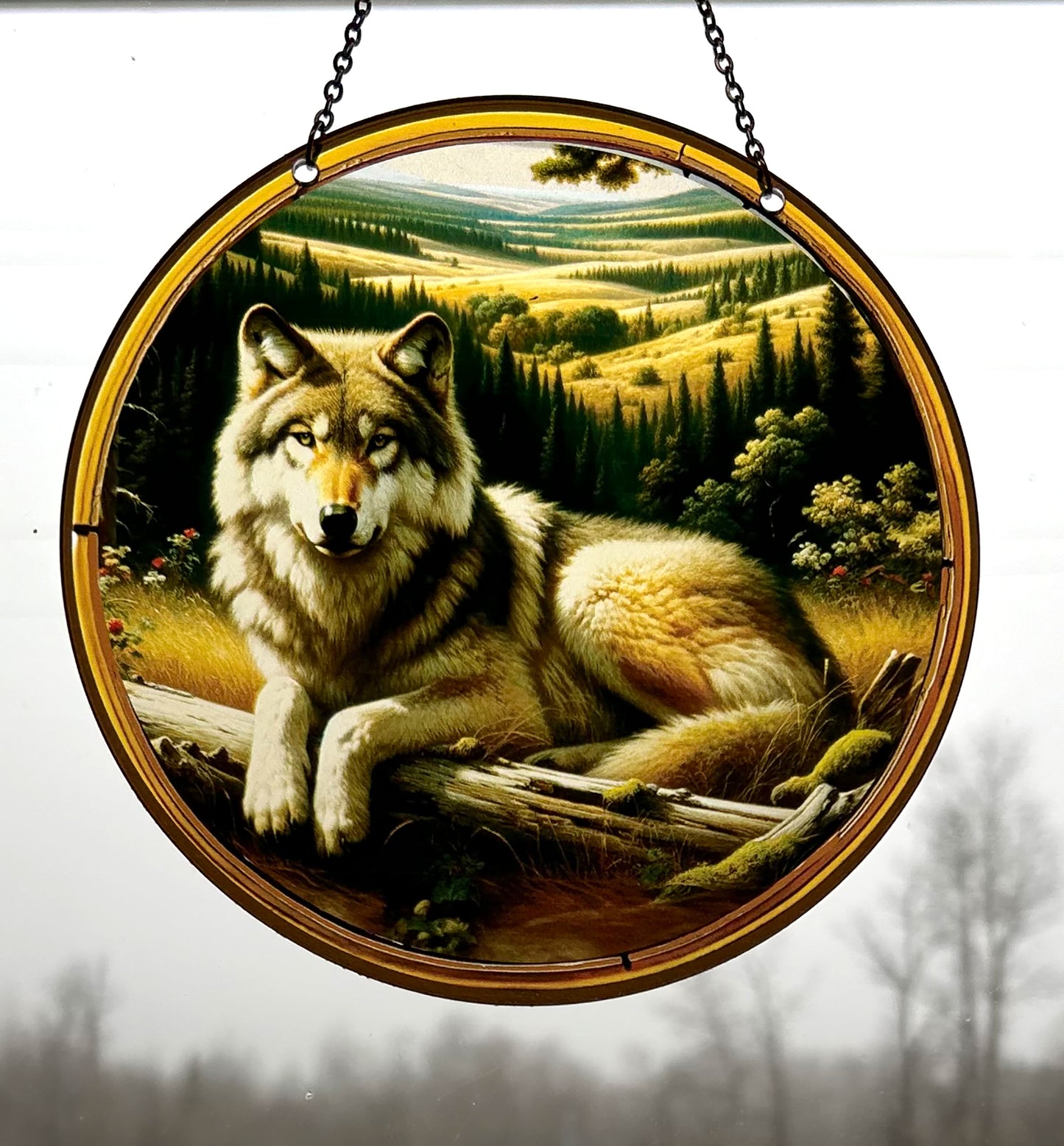 Alpha Wolf Acrylic Suncatcher with Chain #SC355 by d'ears