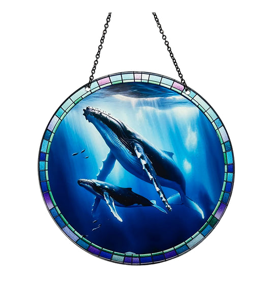 Humpback and Calf Acrylic Suncatcher with Chain #SC356 by d'ears