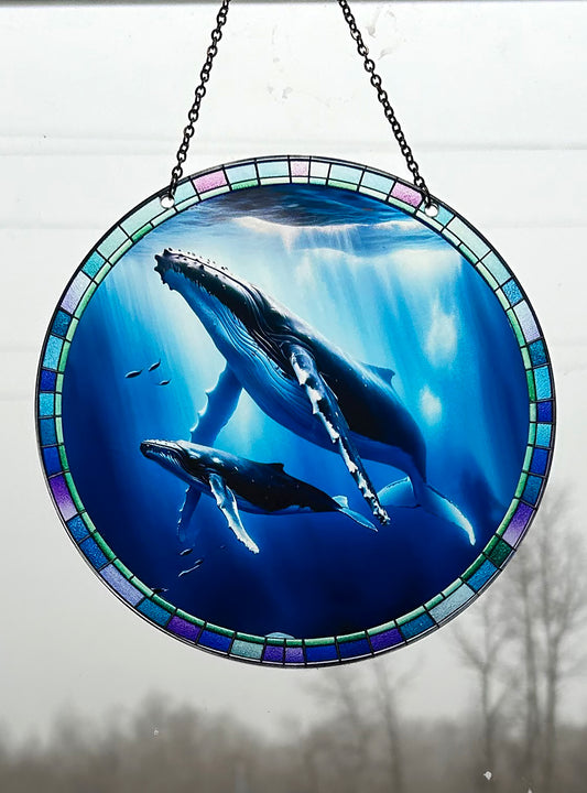 Humpback and Calf Acrylic Suncatcher with Chain #SC356 by d'ears