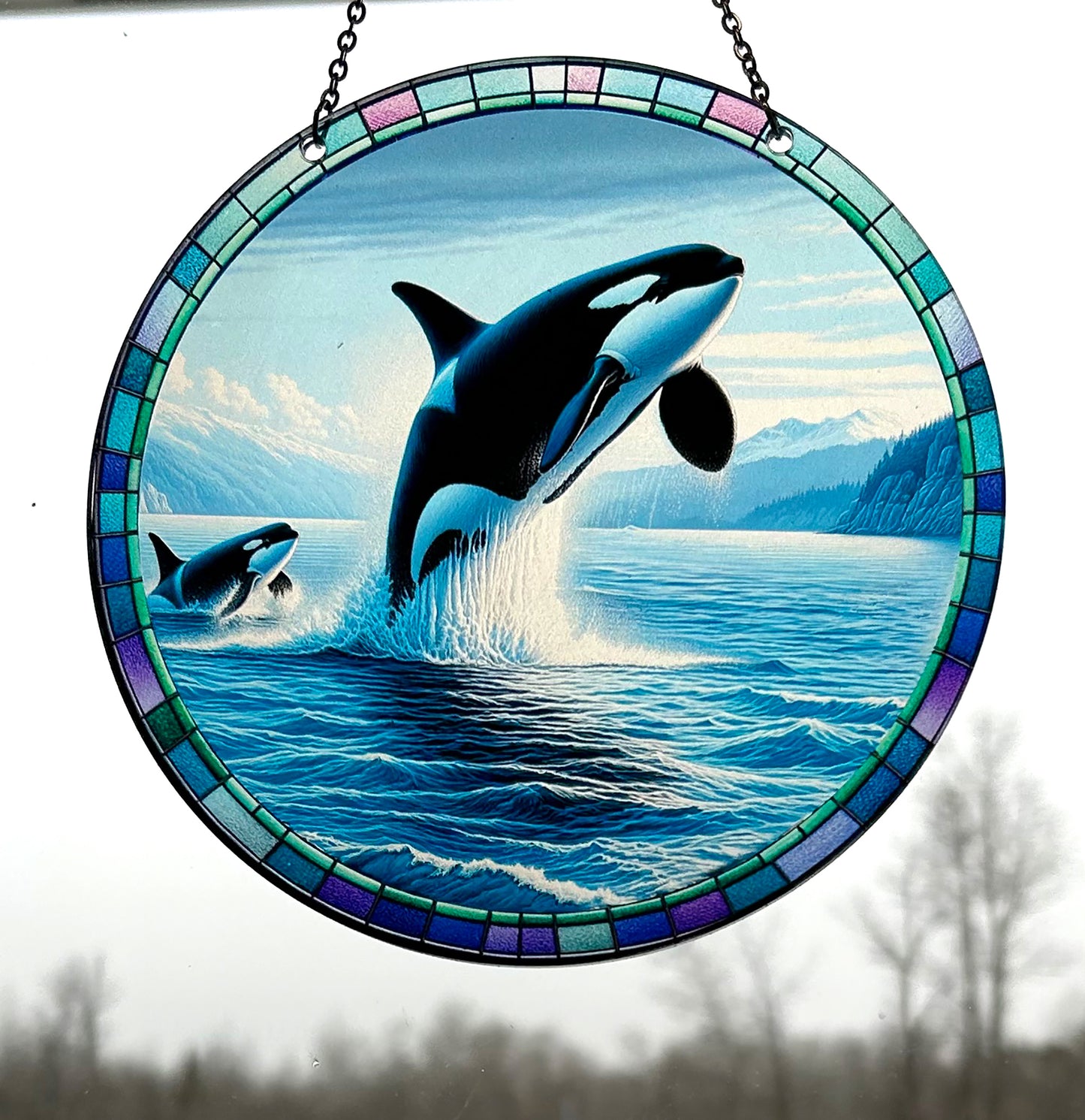 Orca Breach Acrylic Suncatcher with Chain #SC358 by d'ears