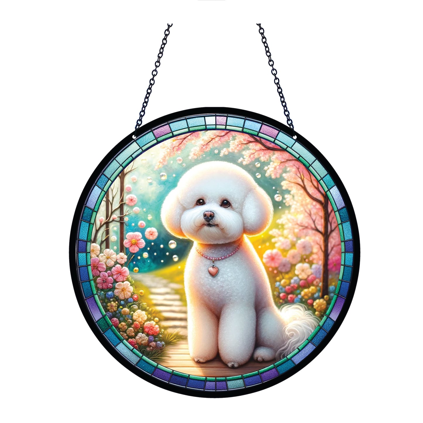 Fancy Bichon Frise Acrylic Suncatcher with chain #SC393 by d'ears
