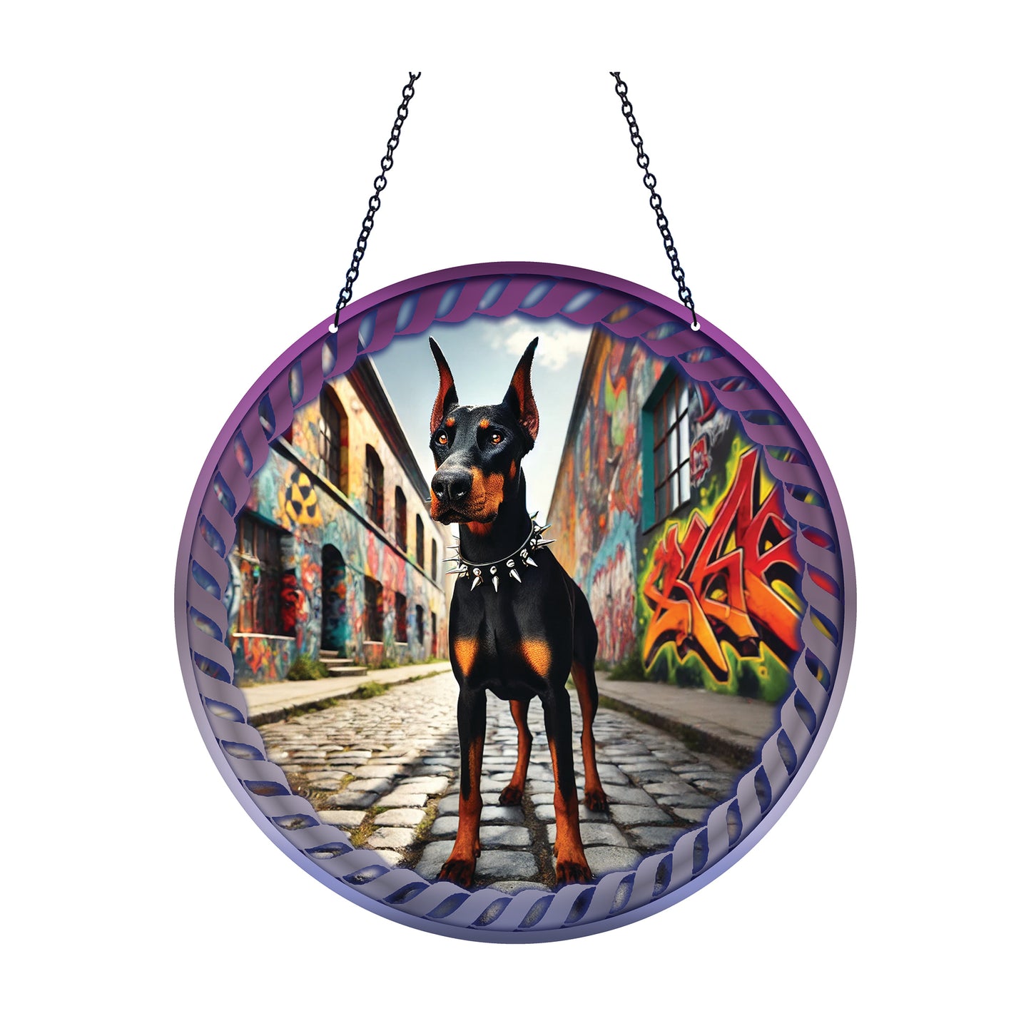 Dobermann Acrylic Suncatcher with chain #SC480 by d'ears