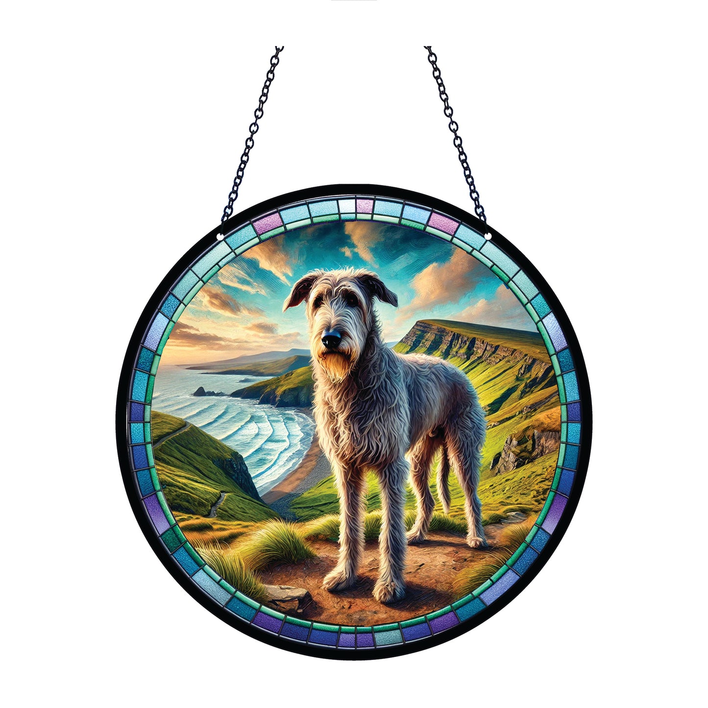 Irish Wolfhound Acrylic Suncatcher with chain #SC481 by d'ears
