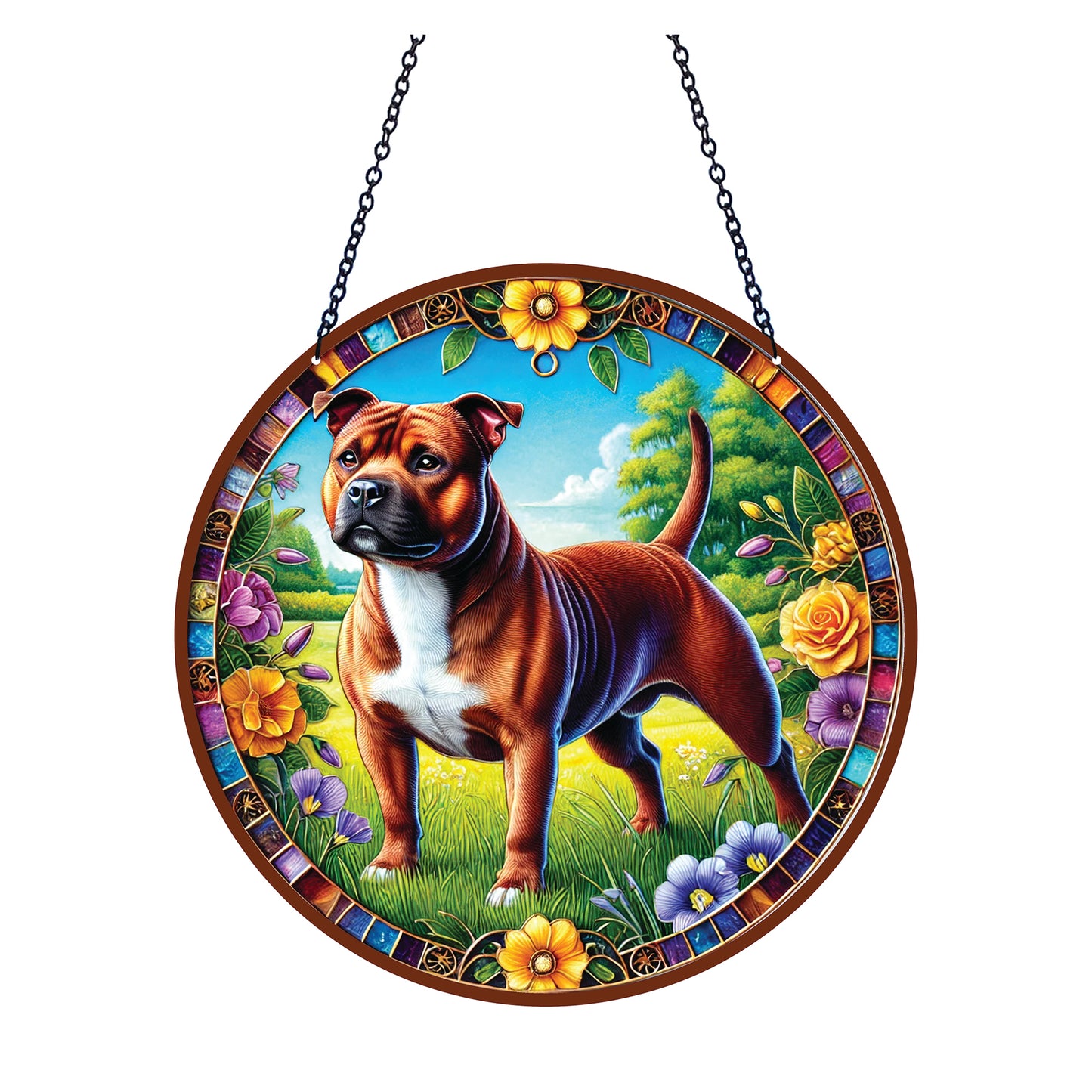Staffordshire Bull Terrier Acrylic Suncatcher with chain #SC485 by d'ears