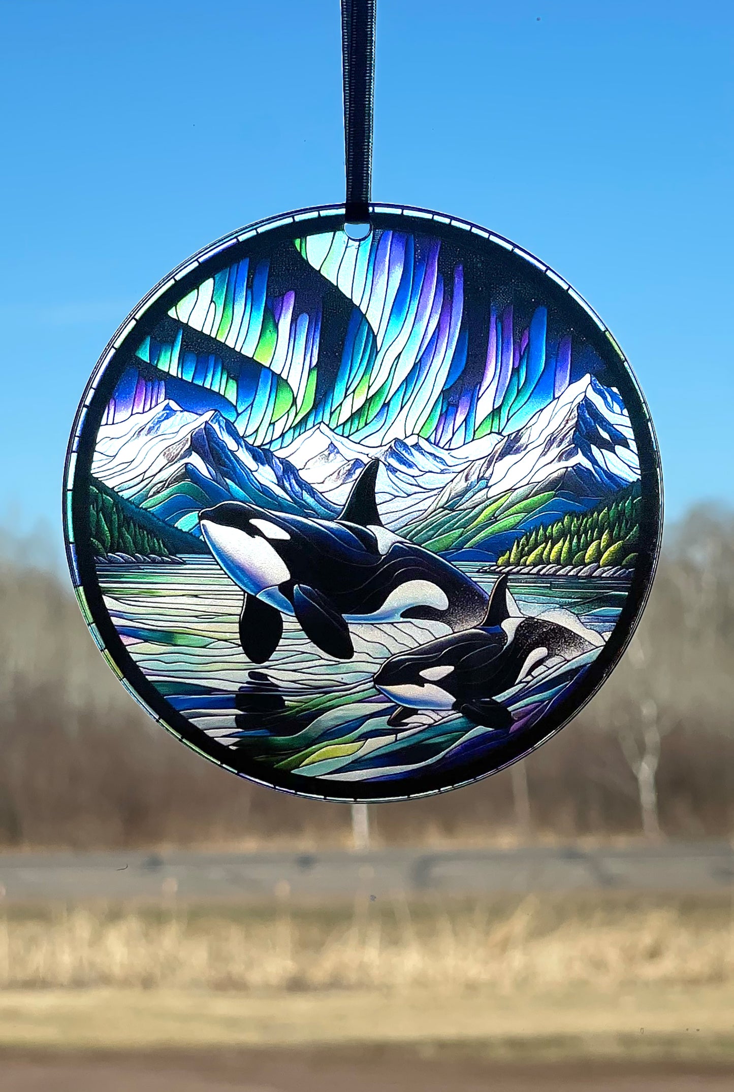 Orca Northern Lights, Acrylic Window Ornament #SC342
