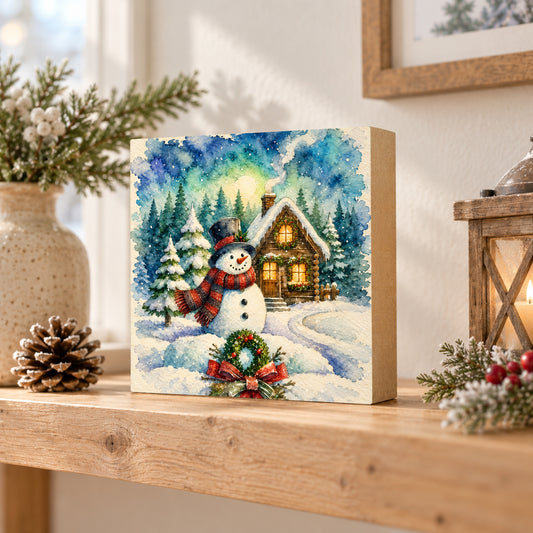 Vintage-Style Snowman Christmas Decor, Block Art, Cabin Shelf Sitter, Made in the U.S.A. (Copy)
