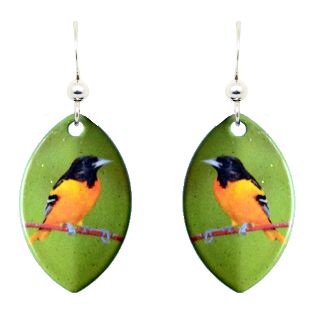 Baltimore Oriole Leaf Earrings, Sterling Silver Earwires, Item# 1041