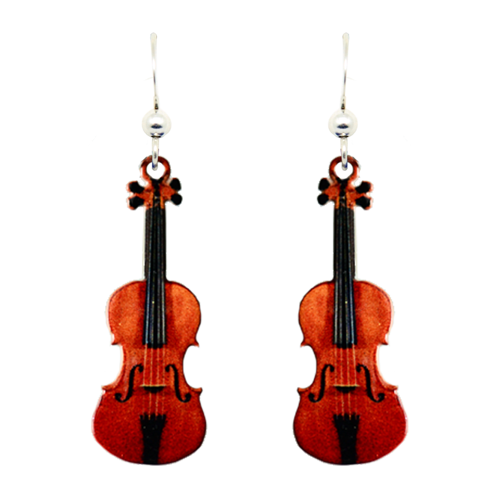 Classic Violin Earrings, sterling silver French hooks, Item# 1544