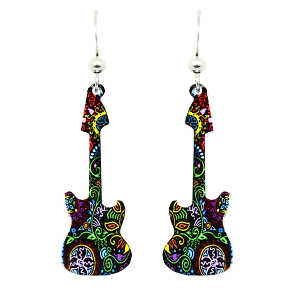 Caribbean Guitar Earrings, sterling silver French Hooks, Item# 1433