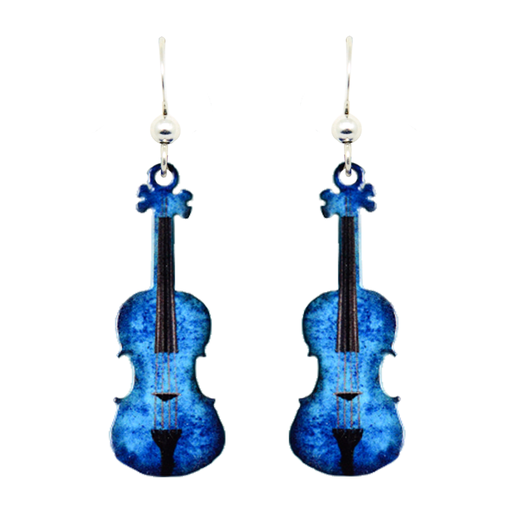 Blue Violin Earrings, Sterling Silver Earwires, Item# 1574