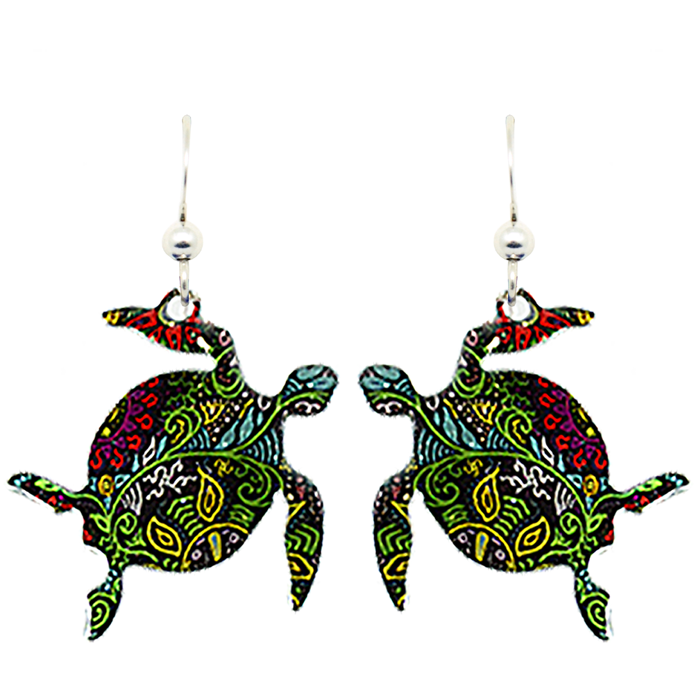 Caribbean Honu Earrings, sterling silver French Hooks, Item# 1575