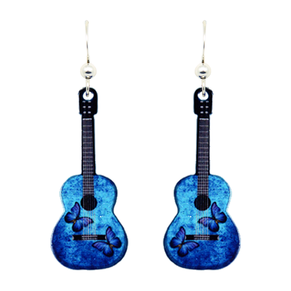 Blue Butterfly Acoustic Earrings, Sterling Silver Earwires, Item# 1547