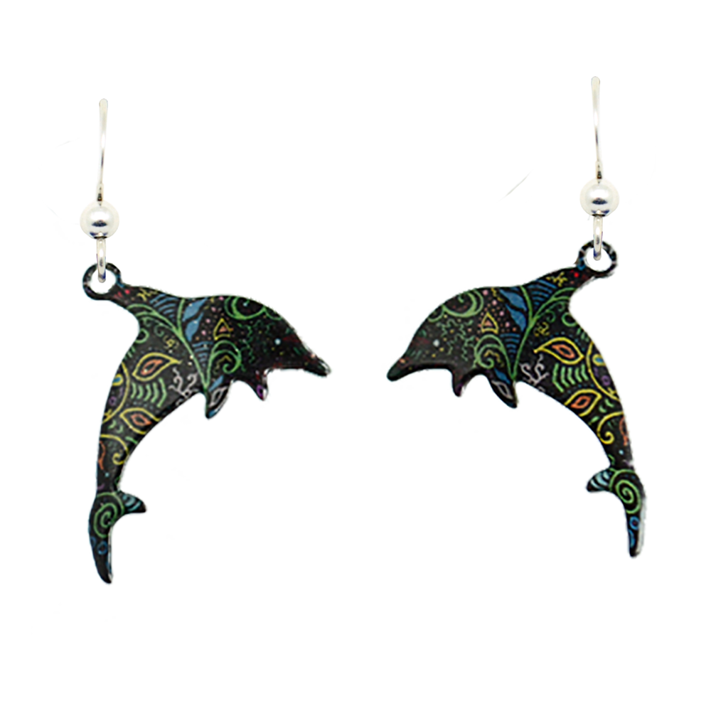 Caribbean Dolphin Earrings, sterling silver French hooks, Item# 1595