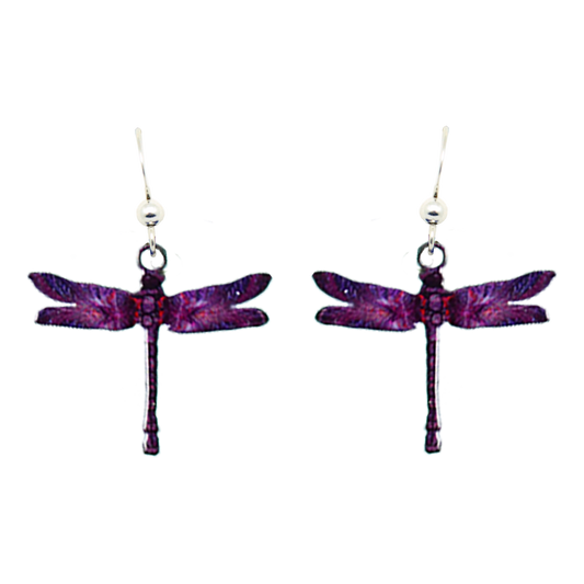 Purple Dragonfly, Earrings #1598 by d'ears, Made in the USA