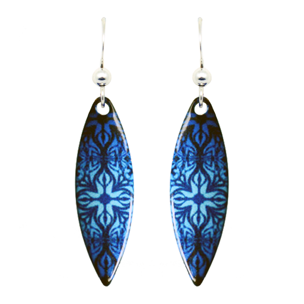 Blue Medallion Earrings, Sterling Silver Earwires, Item# 1611