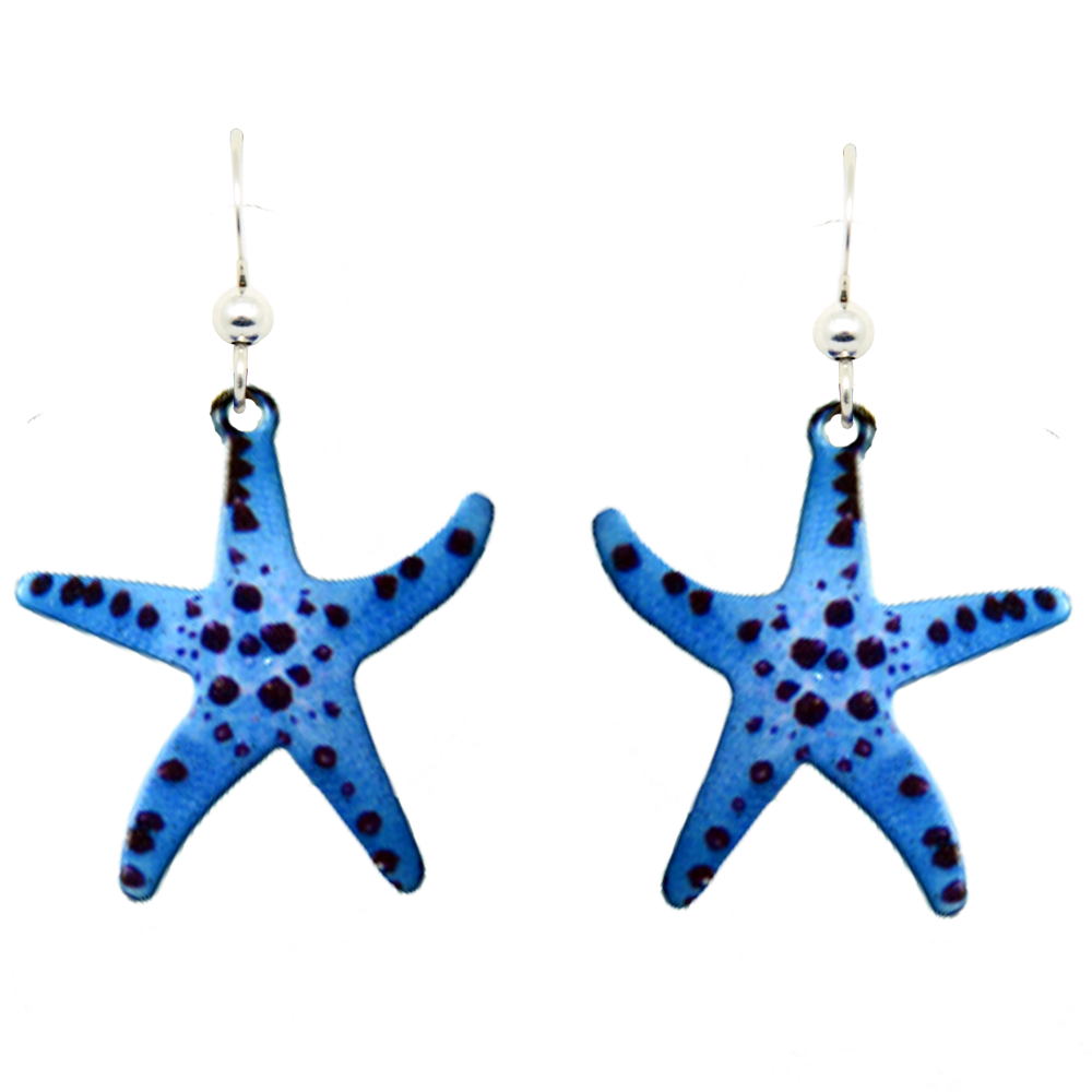 Blue-Knobbed Starfish Earrings, Sterling Silver Earwires, Item# 1660