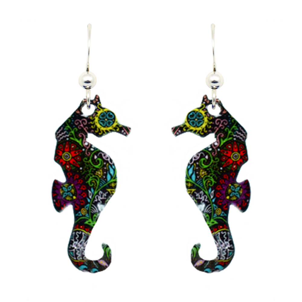 Caribbean Sea Horse Earrings, sterling silver French Hooks, Item# 1685
