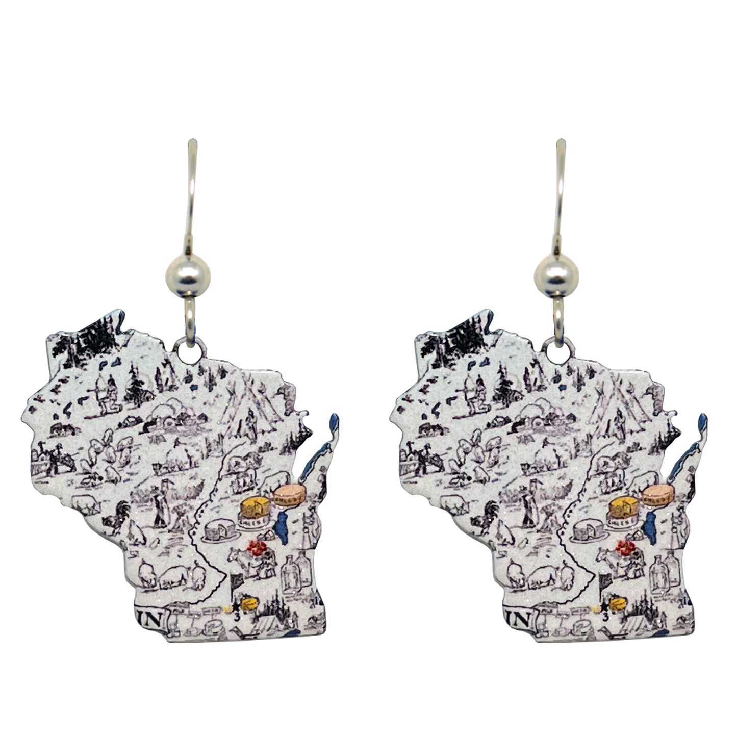 WI, Vintage Map Earrings, #1922