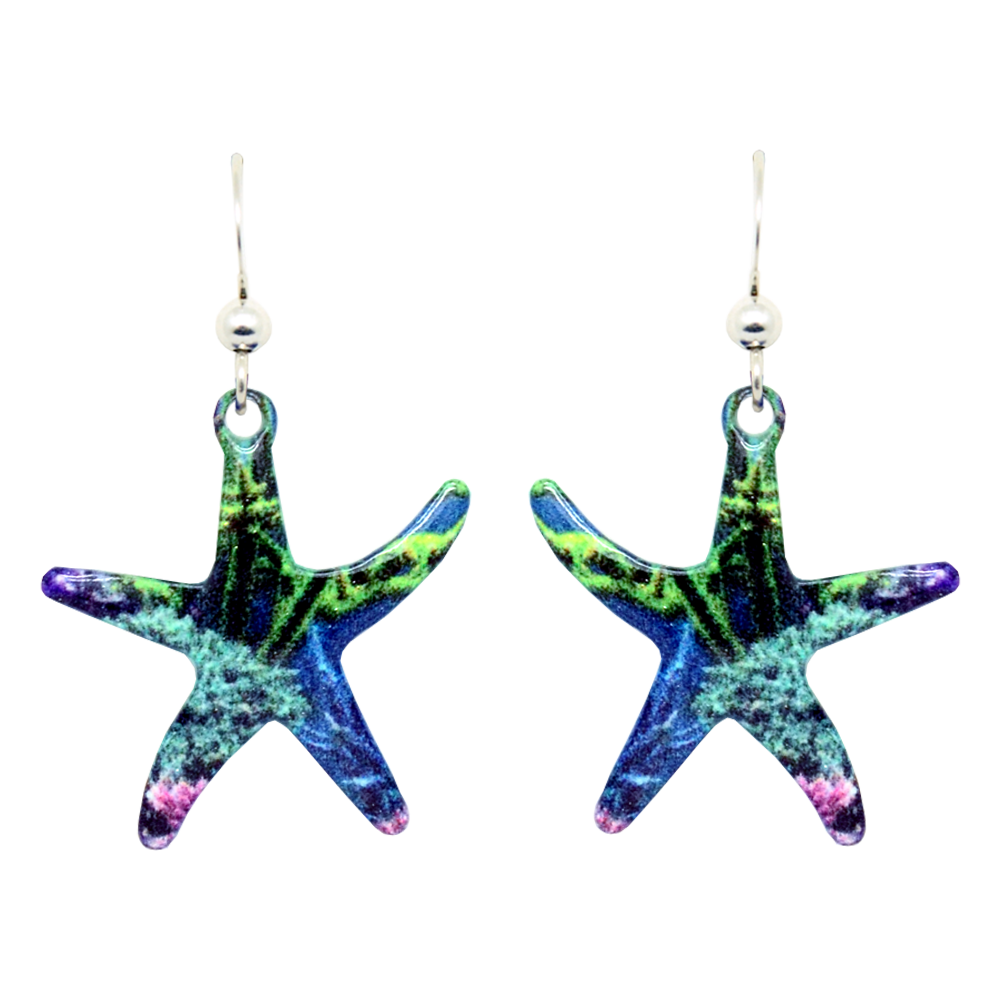 Coral Reef Starfish Earrings, sterling silver French hooks, Item# 2022