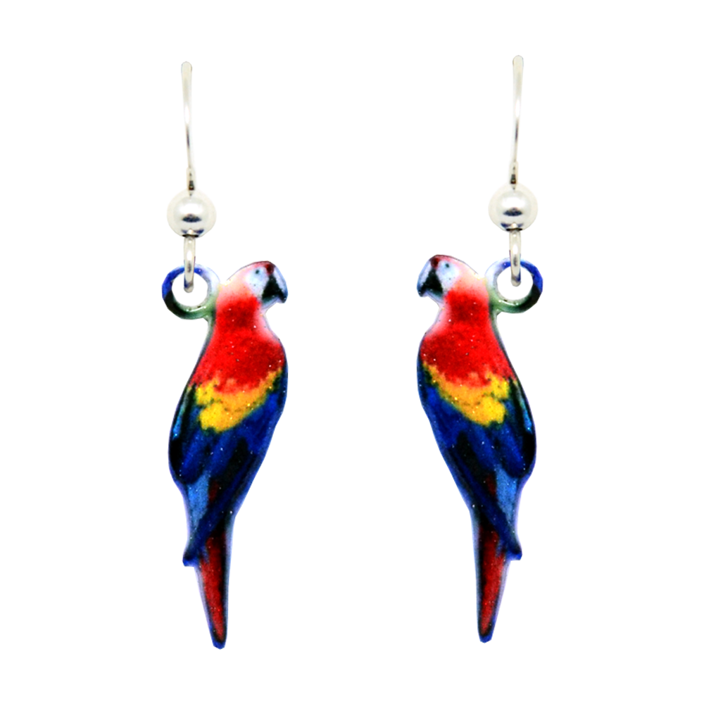 Scarlet Macaw earrings-silver earwires by d'ears made in the USA