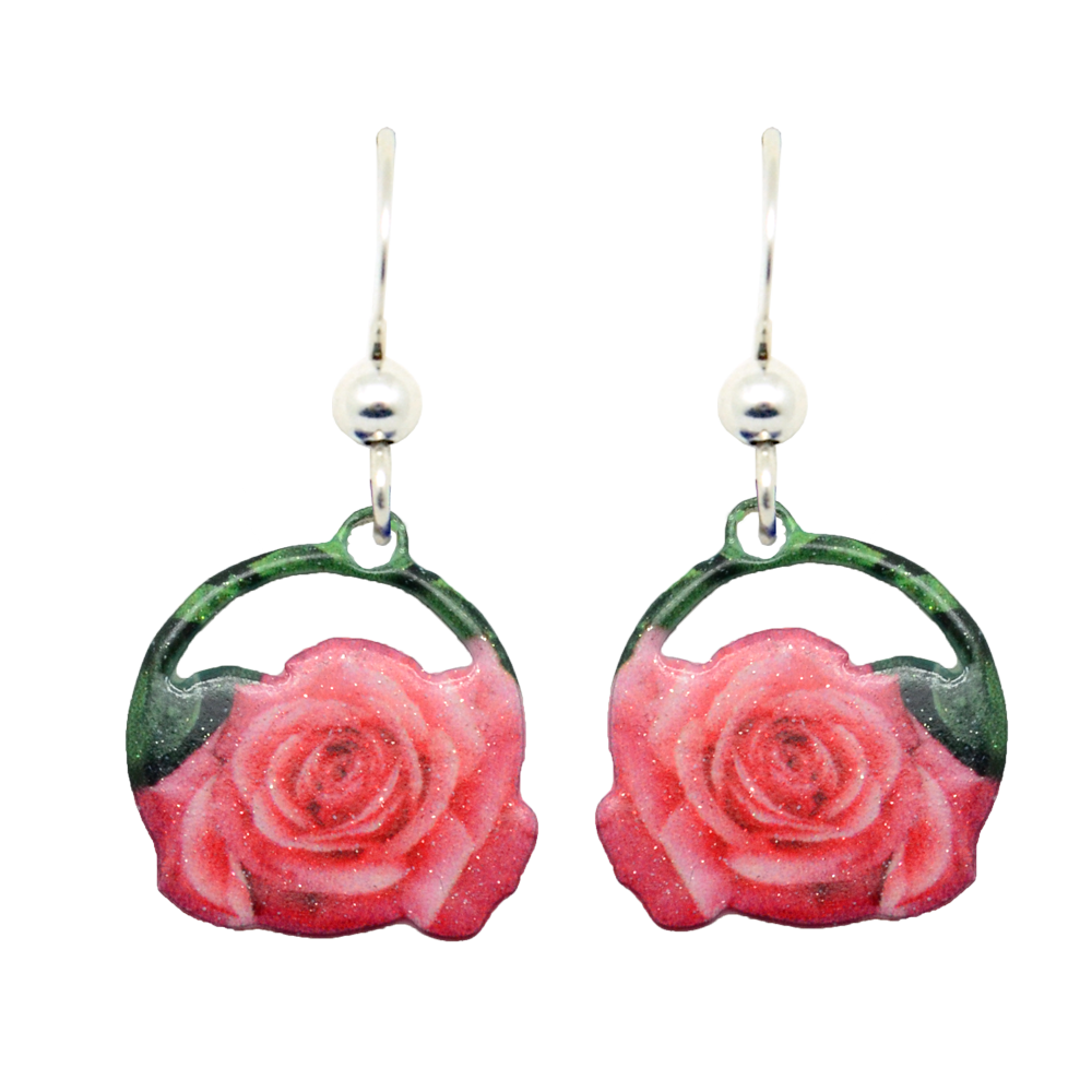 Coral Rose Earrings, sterling silver French hooks, Item# 2145