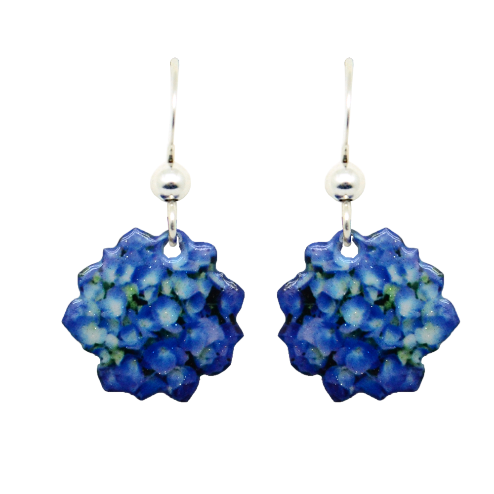 Blue Hydrengea Earrings, Sterling Silver Earwires, Item# 2149
