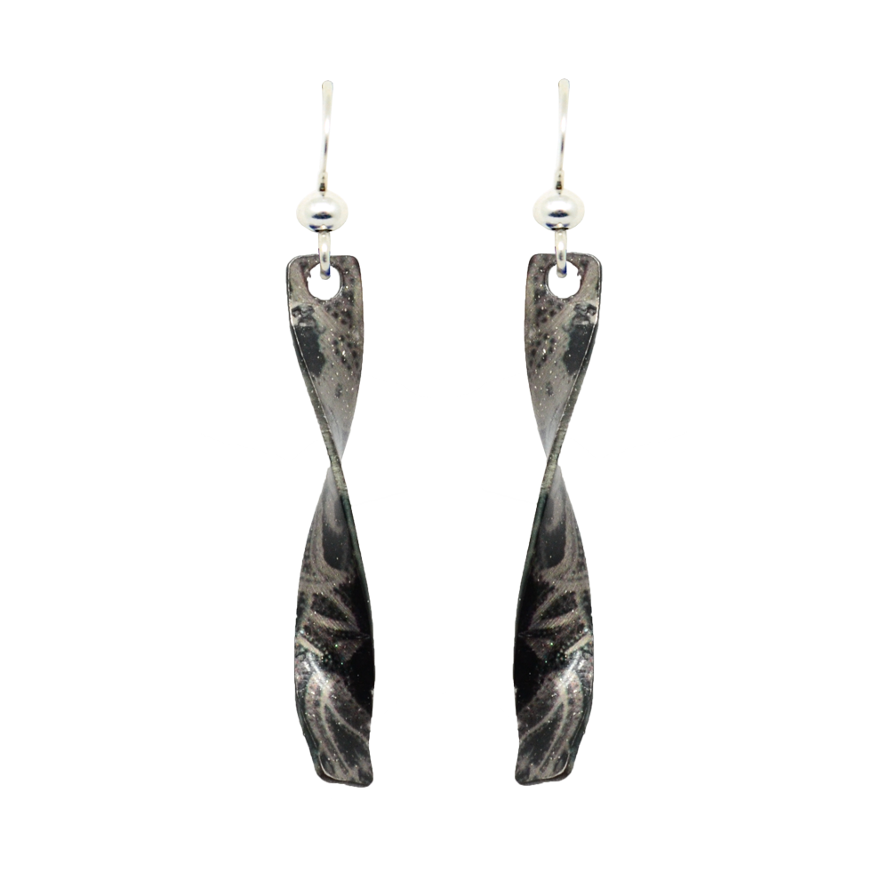 Black & White Paisley Twist Earrings, Sterling Silver Earwires, Item# 2205