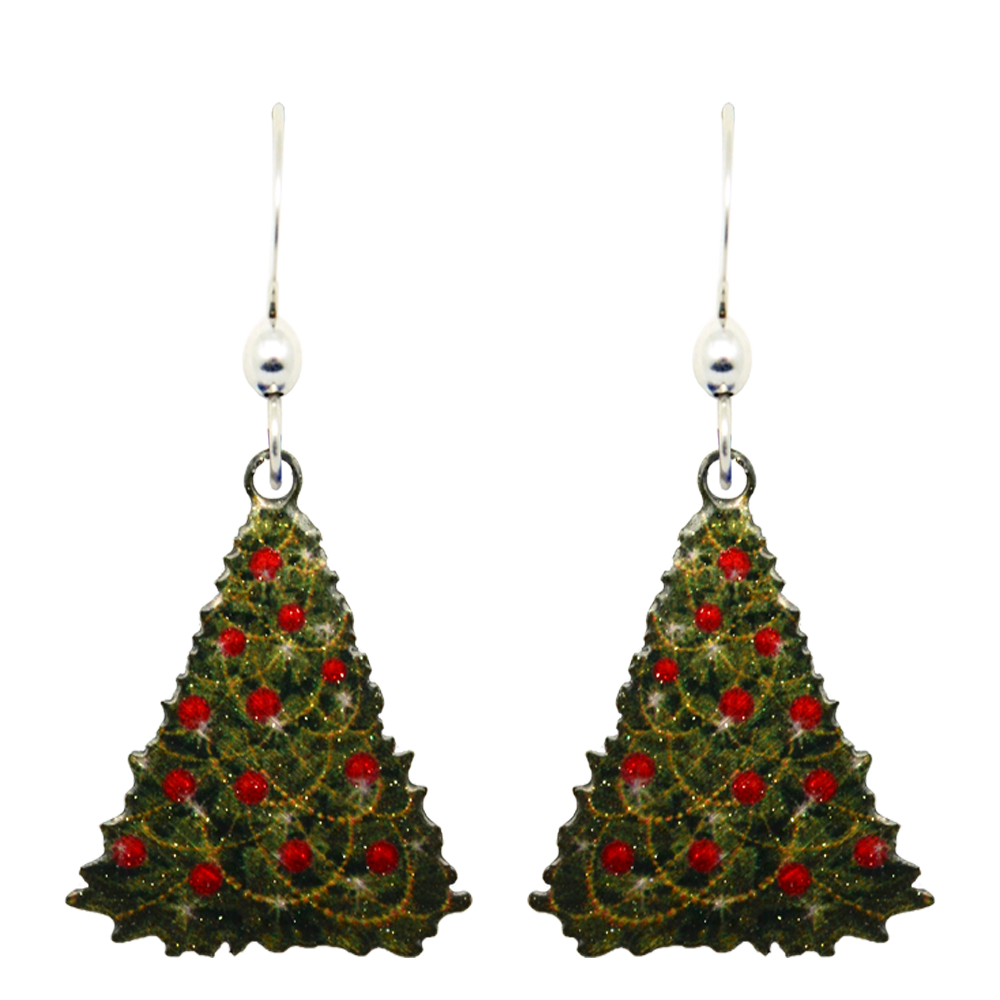 Christmas Tree Earrings, sterling silver French Hooks, Item# 2249