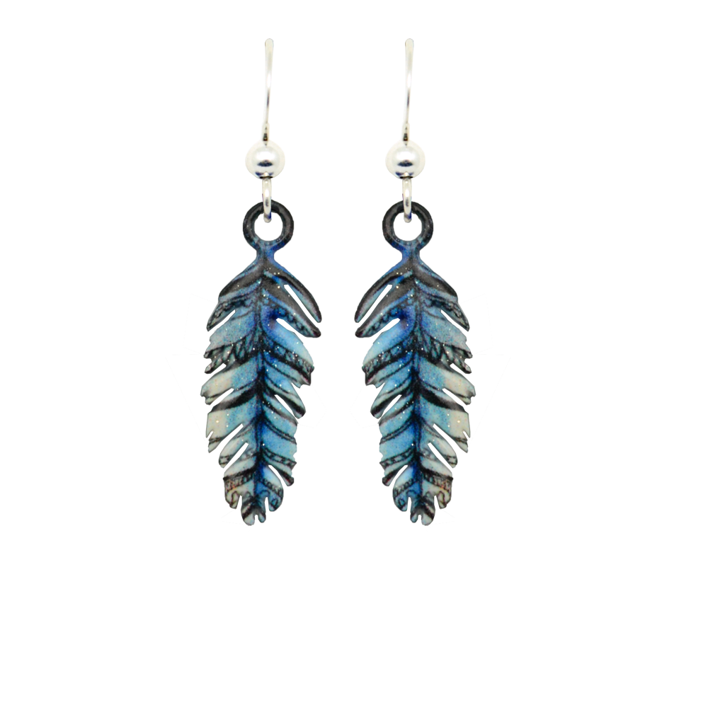 Blue Watercolor Feather Earrings, Sterling Silver Earwires, Item# 2254