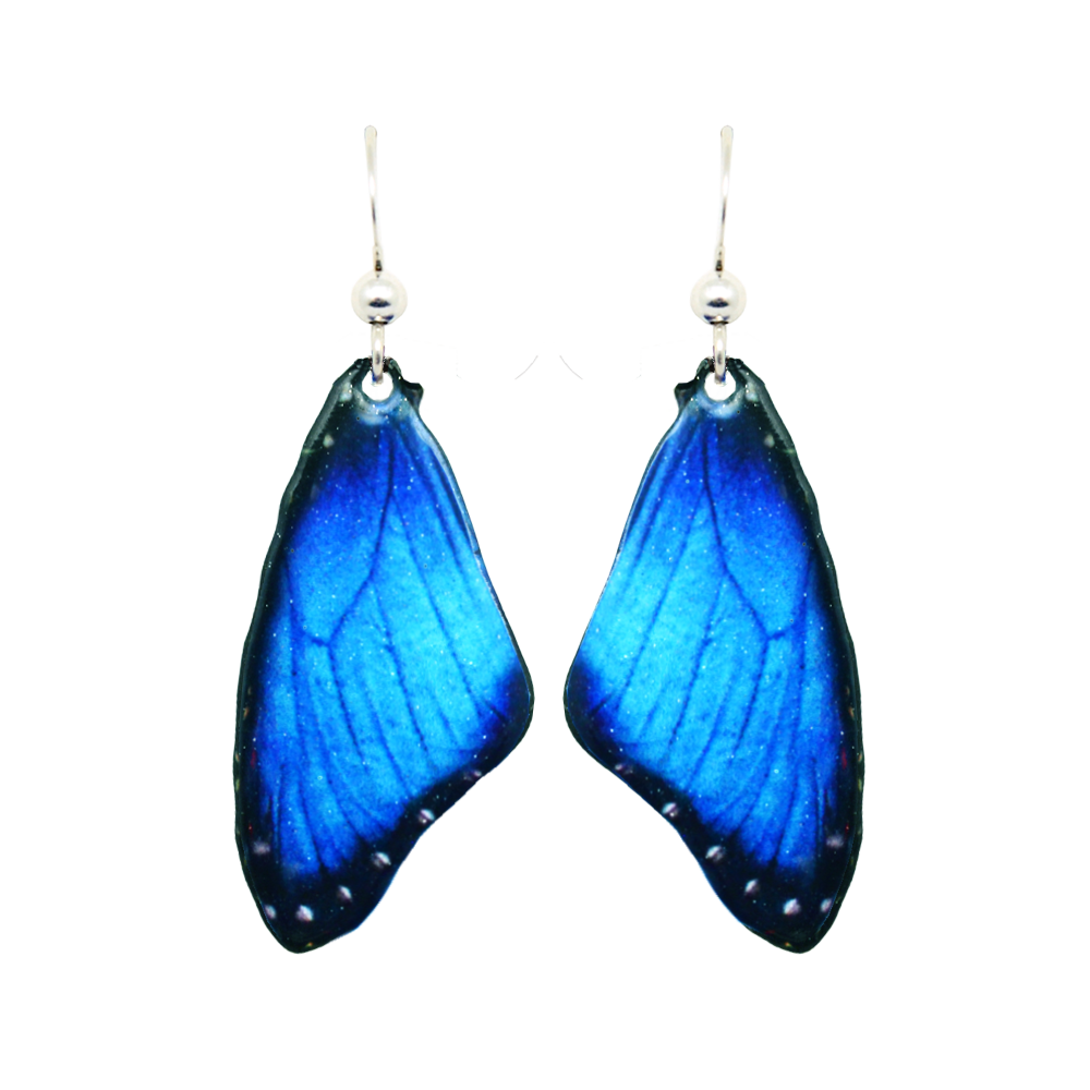 Blue Morpho Earrings, Sterling Silver Earwires, Item# 2303