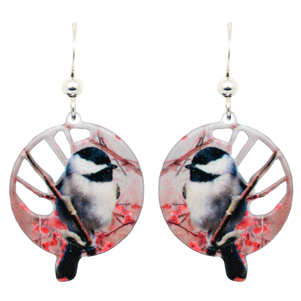 Chickadee Earrings, sterling silver French Hooks, Item# 2337