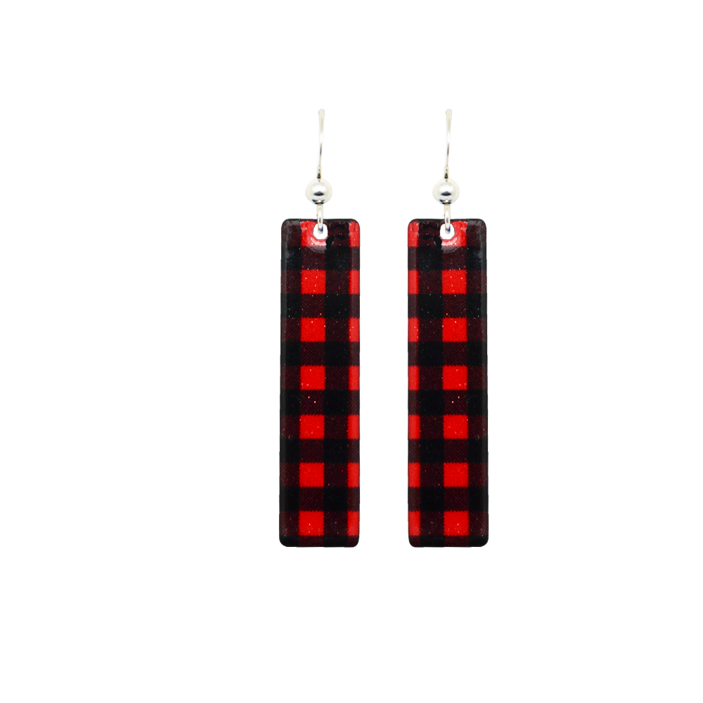 Lumberjack Plaid 2" Slender Rectangle Earrings